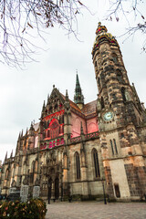 Kosice, SLovakia - 28 December 2019: Details of the exterior of the Cathedral of St Elizabeth in...