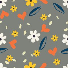 Obraz premium Trendy Floral pattern in the many kind of flowers. Tropical botanical Motifs scattered random. Seamless vector texture. Printing with in hand drawn style on dark background