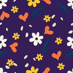 Multicolor tone solid abstract small chrysanthemum flower and big hibiscus with dark tosca color background, all over illustration digital image