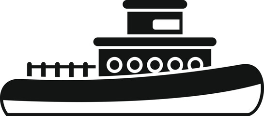 Side view of a fishing boat with cabin and portholes, floating on water