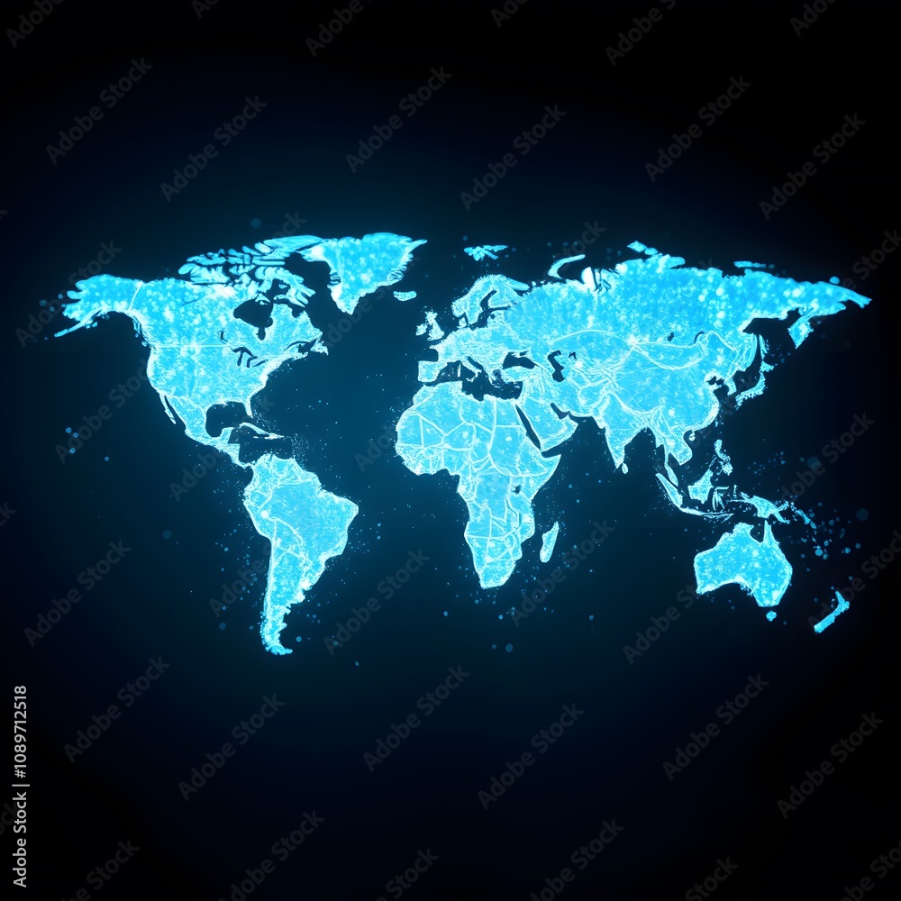 Aufkleber A Captivating Visualization of a Vigorous World Map Diminishing into Particles with Glowing Effects for Global Connectivity Concepts