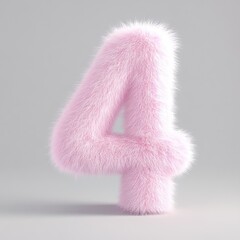 Fluffy pink number 4 on grey background