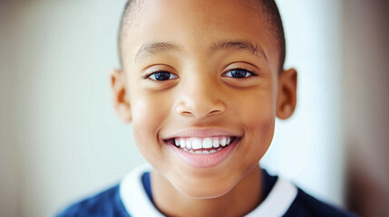 Naklejka premium Radiant portrait of an exuberant young boy, symbolizing the limitless potential, hope, and optimism that come with youthful energy and the pursuit of a successful future