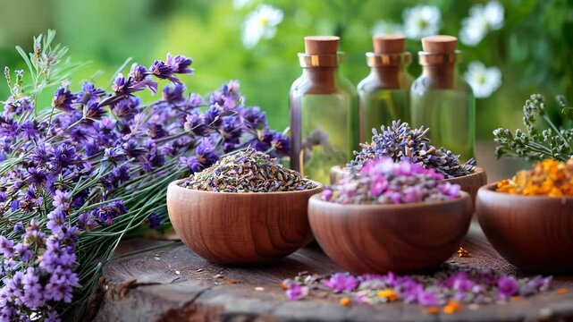 A calming visual emphasizing herbal textures and natural components, representing the balance and beauty of holistic care and traditional wellness practices.