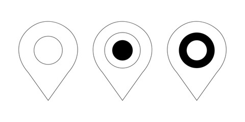 Map Location Line Art Pins with Different Inner Circle Designs for Navigation and Geolocation