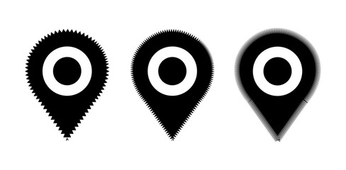 Three Geometric Location Markers with Spiky Borders: Evolution of Design and Detail in Black and White