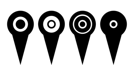Four Variations of Map Location Pins with Different Inner Circle Designs for Navigation and Geolocation