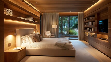 Fototapeta premium Beautiful Colored Mockup Bedroom Interior Blank Poster Decoration Art Background Image, generative AI