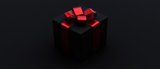 Black present with vibrant red bow, set against a dark background, sleek, modern look, minimal design, elegant shadows, perfect holiday decor, high-definition visual