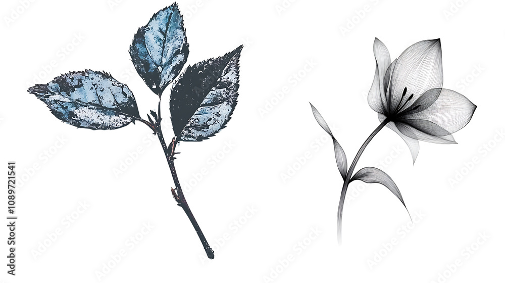 Poster artistic representation of floral structures nature digital artwork minimalist style close-up view b