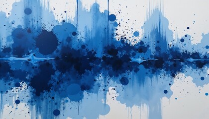 Fototapeta premium Abstract blue ink splatter painting with gradient shades