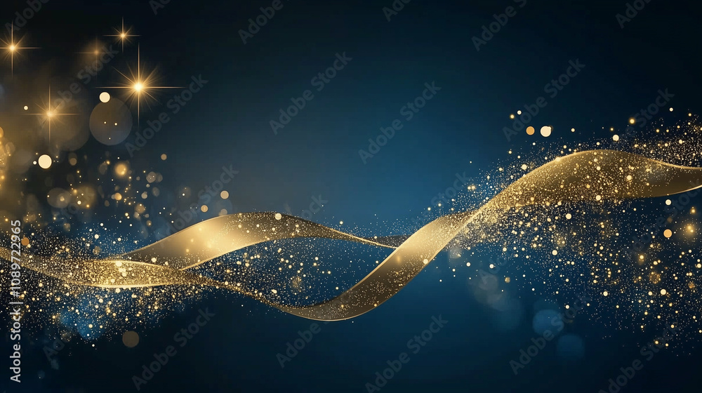 Wall mural happy new year abstract shiny gold glitter wave with bokeh design element
