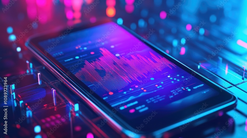 Poster Smartphone Displaying Vibrant Data Graphs And Charts