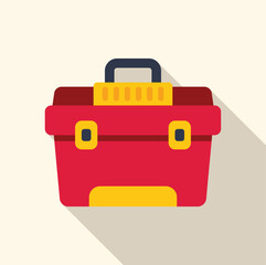 Flat design icon of a red toolbox, symbolizing construction, diy, and maintenance tasks