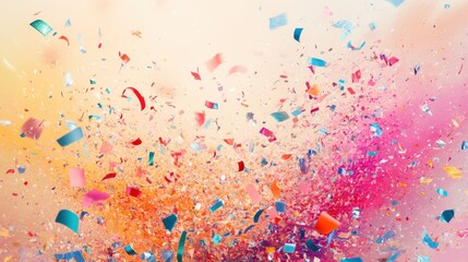 Colorful Confetti Explosion in Pink and Orange Background