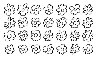 Obraz premium Twenty Eight Hand Drawn Stylized Flowers. Doodles and Squiggles. Vector Set