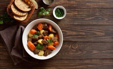 Beef meat stew with potatoes, carrots and spices
