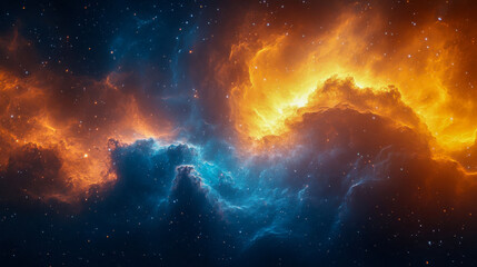 Obraz premium Dramatic galactic scene with vivid blue and fiery orange clouds in space