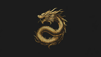 Fototapeta premium Golden dragon on black. Golden Serpent Temple. Illustration