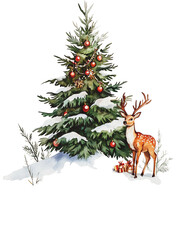 Naklejka premium Retro Vintage Victorian Christmas – A festive scene capturing the charm of the Victorian era with beautifully decorated Christmas trees, children joyfully playing around, and lush holiday bouquets. Th