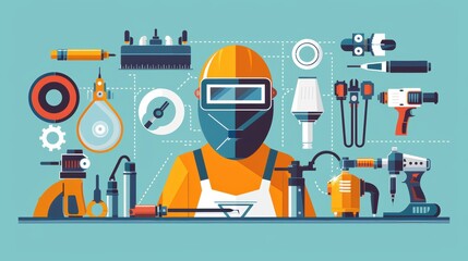 Infographic on Essential Welding Safety Gear with Demonstrations Design for Educational Use