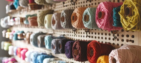 Innovative Yarn Storage: Pegboard Wall Display for Easy Organization and Access