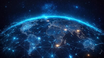 Obraz premium Global Communication Network: Connecting Business Nodes and Human Resources for Worldwide Collaboration