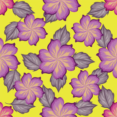 Fototapeta premium Trendy Floral pattern in the many kind of flowers. Tropical botanical Motifs scattered random. Seamless vector texture. Printing with in hand drawn style on dark background