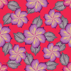 Trendy Floral pattern in the many kind of flowers. Tropical botanical Motifs scattered random. Seamless vector texture. Printing with in hand drawn style on dark background