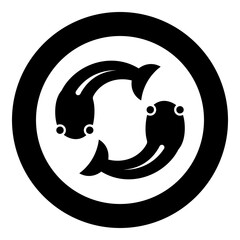 Fish goby two moves in circle icon in circle round black color vector illustration image solid outline style