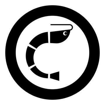 recommend clip art: Shrimp prawn tiger food icon in circle round black color vector illustration image solid outline style