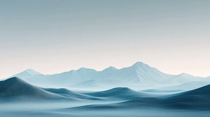 Fototapeta premium A serene landscape featuring soft, rolling hills and distant mountains under a calm, muted sky.
