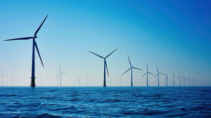 A large number of wind turbines are in the water