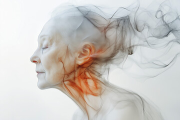 Abstract illustration of senior Caucasian woman suffering from dementia and Alzheimer, copy space