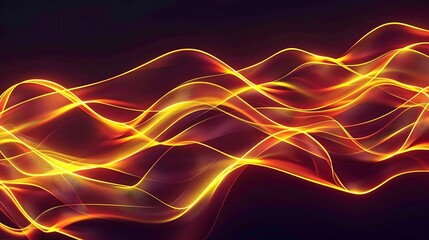 Obraz premium A dynamic neon lights pattern with pulsating waves of neon yellow and orange against a deep black background
