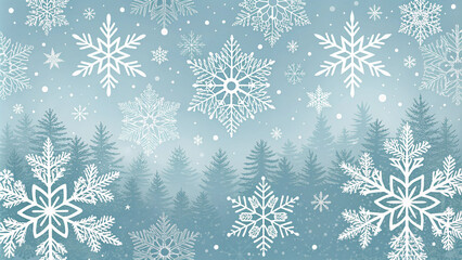 Beautiful falling snowflakes wallpaper. Winter dust ice particles. Snowfall weather white teal blue background. Many snowflakes january theme. Snow hurricane scenery, Magic nature fantasy snowfall.
