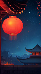 Fototapeta premium Chinese lunar new year background with lantern and traditional decoration