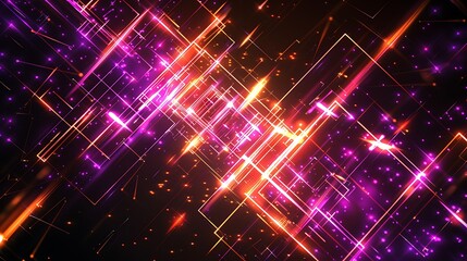 Obraz premium A futuristic abstract background with bright purple and orange lights forming geometric patterns against a black backdrop