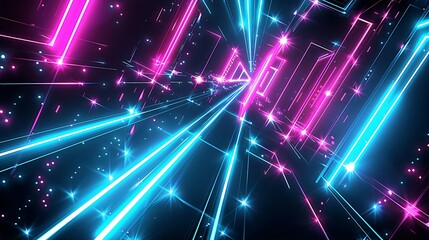 Obraz premium A futuristic abstract background with bright blue and pink lights forming geometric patterns against a black backdrop