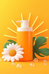 Vibrant Skincare Bottle with Daisy and Leaves