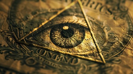 Fototapeta premium A close-up of an eye within a triangle, symbolizing mystery and secrecy, often associated with conspiracy theories.