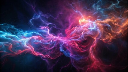 Fototapeta premium Electric smoke swirling in bright, neon colors against a dark background, creating an abstract, dynamic texture with a futuristic vibe