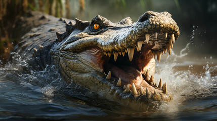 Obraz premium A large alligator in water with open mouth