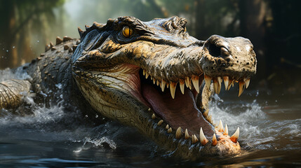 Fototapeta premium A large alligator in water with open mouth