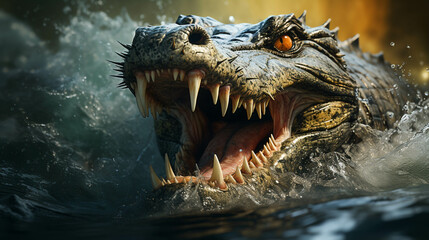 Fototapeta premium A large alligator in water with open mouth