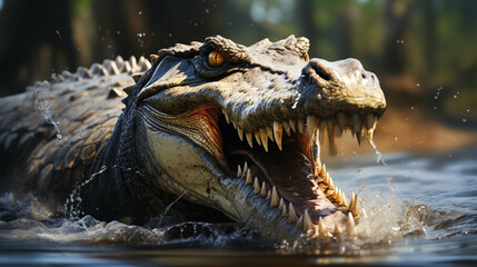 Obraz premium A large alligator in water with open mouth