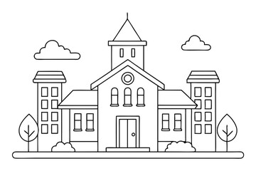 Fototapeta premium Line Drawing of a School- Kids' Coloring Page Book | Vector Illustration
