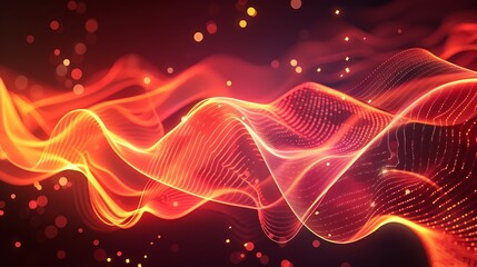 A dynamic abstract background featuring glowing waves of light in a gradient of reds and oranges