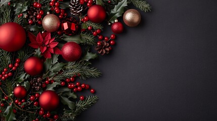 Christmas decorations with red and gold ornaments