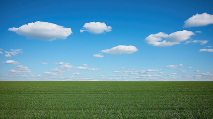 Beautiful green grass, blue sky, and white clouds in the background 